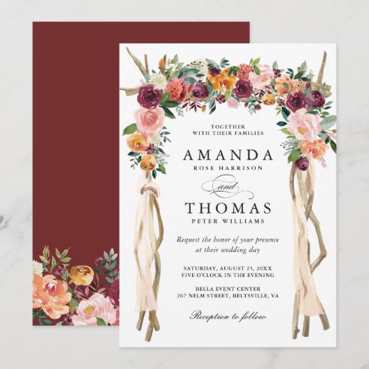 Faire-part de mariage floral avec arche de mariage (Devant / Derrière)