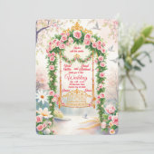 Faire-part de mariage floral avec balançoire en or (Debout devant)
