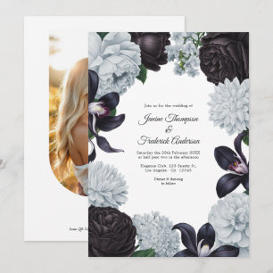 Faire-part de mariage floral avec code QR et photo