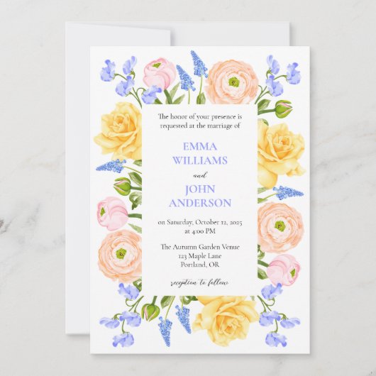 Faire-part de mariage floral avec des fleurs paste (Devant)