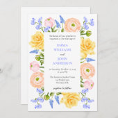 Faire-part de mariage floral avec des fleurs paste (Devant / Derrière)