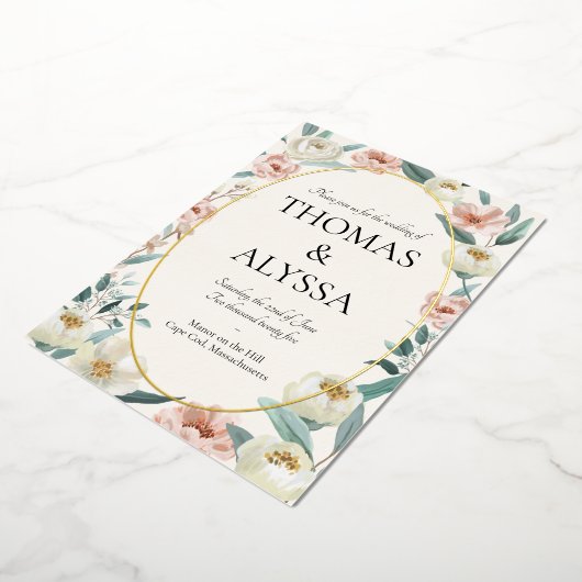 Faire-part de mariage floral avec détail en foil (Rotation)