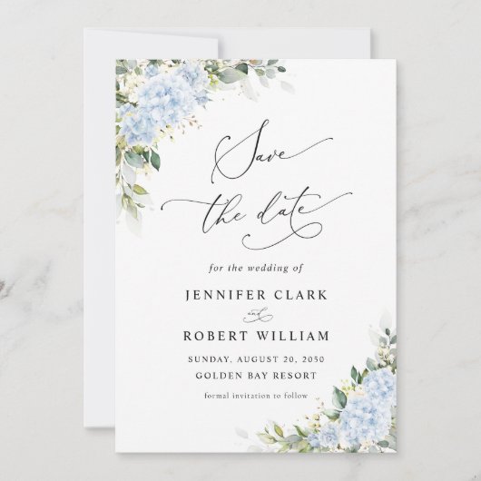 Faire-part de mariage floral avec Hydrangea Bleu (Devant)