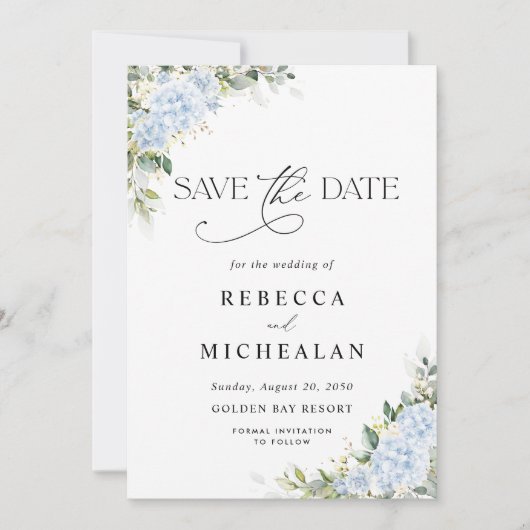 Faire-part de mariage floral avec Hydrangea Bleu (Devant)