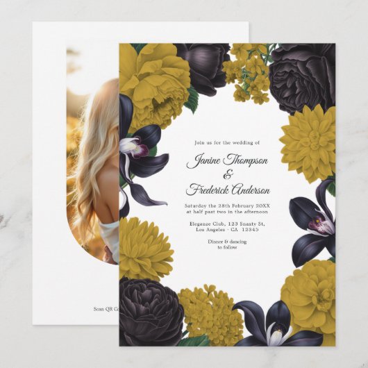 Faire-part de mariage floral avec photo/QR code no (Devant / Derrière)