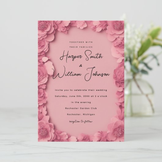 faire-part de mariage floral barbiecore (Debout devant)