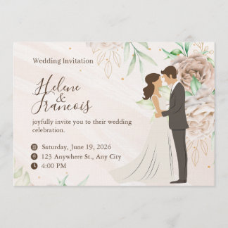 Faire-part de mariage floral beige élégant aquarel
