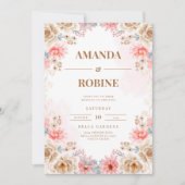 Faire-part de mariage floral beige et blanc modern (Devant)
