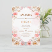 Faire-part de mariage floral beige et blanc modern (Debout devant)