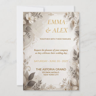 Faire-part de mariage floral beige et crème | Neut