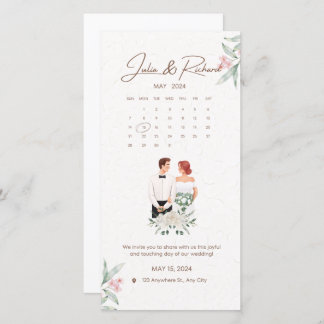 Faire-part de mariage floral beige et vert formel