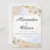 Faire-part de mariage floral beige neutre (Devant)