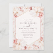 Faire-part de mariage floral beige rosé (Devant)