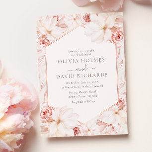 Faire-part de mariage floral beige rosé
