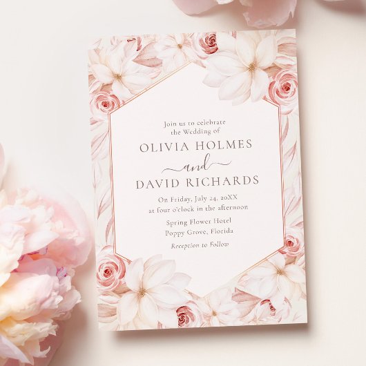 Faire-part de mariage floral beige rosé