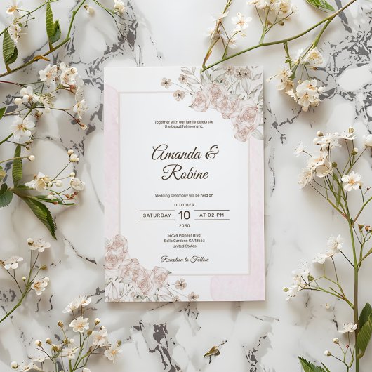 Faire-part de mariage floral beige Rose Dusty