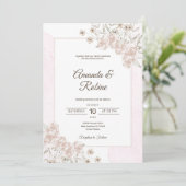 Faire-part de mariage floral beige Rose Dusty (Debout devant)