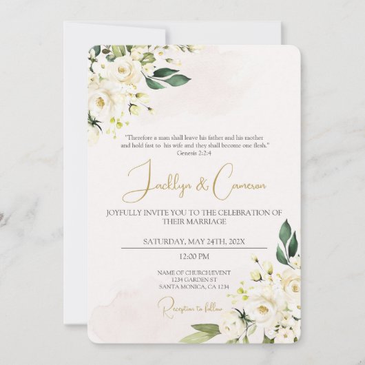 Faire-part de mariage floral blanc (Devant)