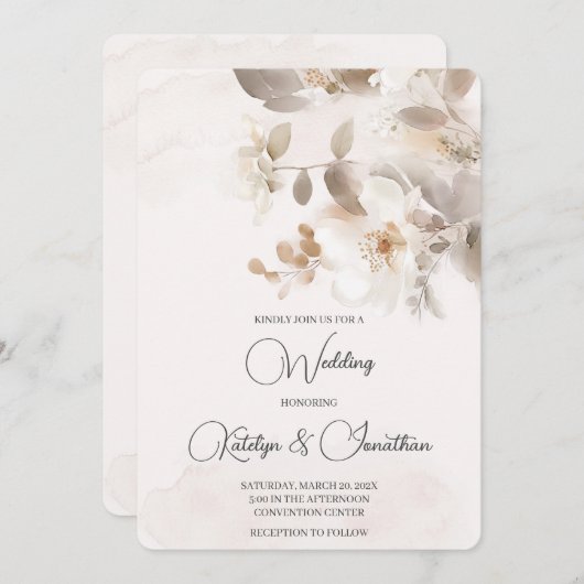 Faire-part de mariage floral blanc (Devant / Derrière)