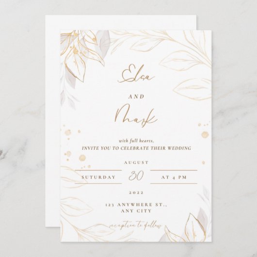 Faire-part de mariage floral blanc (Devant / Derrière)