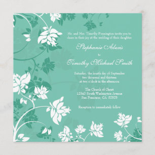 Faire-part de mariage floral blanc bleu vert de