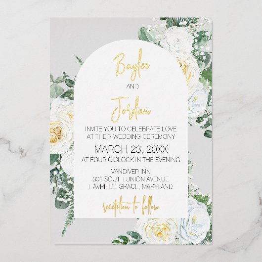 Faire-part de mariage floral blanc Bloom (Recto)