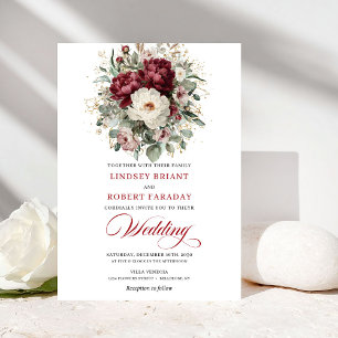 Faire-part de mariage floral blanc burgundy pour j