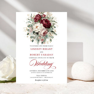 Faire-part de mariage floral blanc burgundy vintag