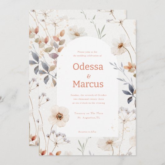 Faire-part de mariage floral blanc d'automne (Devant / Derrière)