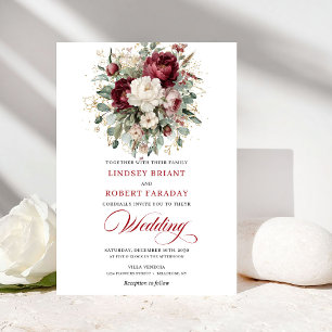 Faire-part de mariage floral blanc de Bourgogne ra