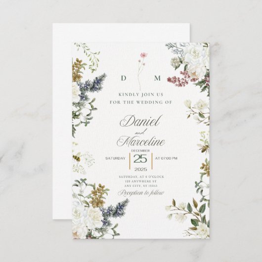 Faire-part de mariage Floral blanc - Enregistrer l (Devant / Derrière)