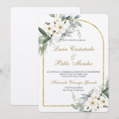 Faire-part de mariage floral blanc espagnol (Devant / Derrière)