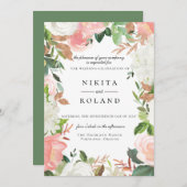 Faire-part de mariage floral blanc et blanc (Devant / Derrière)