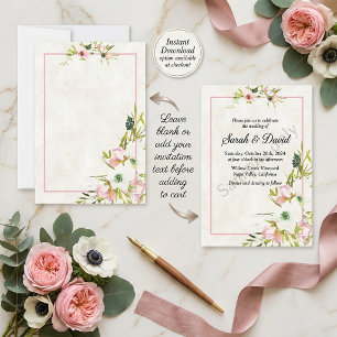 Faire-part de mariage floral blanc et rose pâle, b
