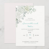 Faire-part de mariage floral blanc et vert (Devant / Derrière)