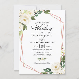 Faire-part de mariage floral blanc géométrique ver