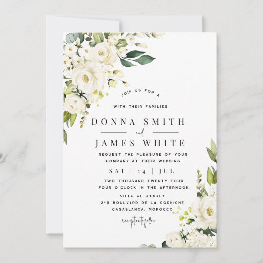 Faire-part de mariage floral blanc Hydrangea (Devant)