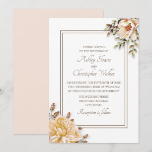 Faire-part de mariage floral blanc ivoire Champagn