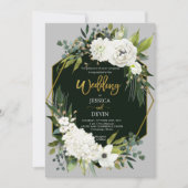 Faire-part de mariage Floral Blanc Moderne Or Gris (Devant)