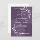 Faire-part de mariage floral blanc pourpre (Devant / Derrière)