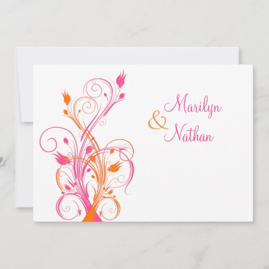 Faire-part de mariage floral blanc rose orangé (Devant)