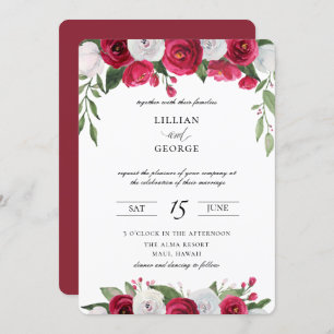 Faire-part de mariage floral blanc rouge de Bourgo
