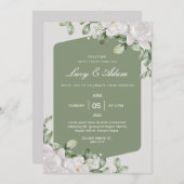 Faire-part de mariage Floral Blanc Sage Vert (Devant / Derrière)