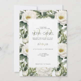 Faire-part de mariage Floral blanc verdoyant