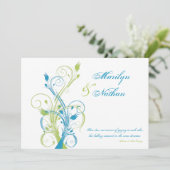 Faire-part de mariage floral blanc vert turquoise (Debout devant)