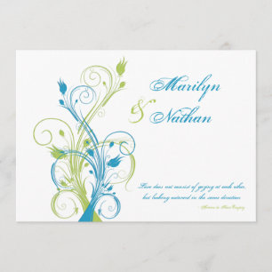 Faire-part de mariage floral blanc vert turquoise