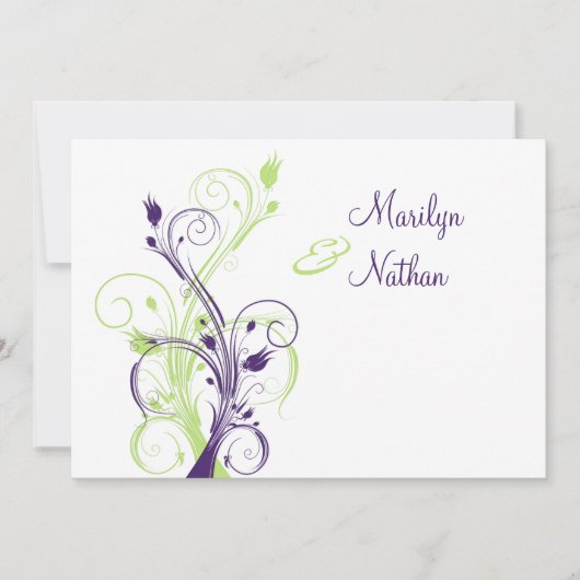Faire-part de mariage Floral blanc vert violet (Devant)