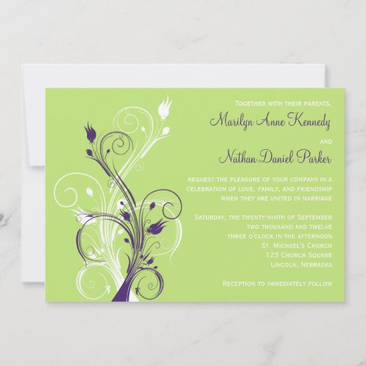 Faire-part de mariage Floral blanc vert violet (Dos)