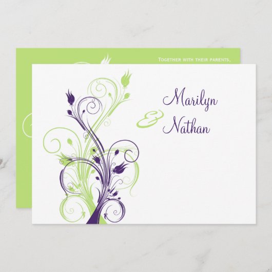 Faire-part de mariage Floral blanc vert violet (Devant / Derrière)