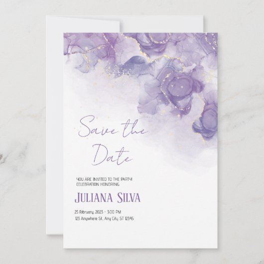 Faire-part de mariage Floral blanc violet (Devant)